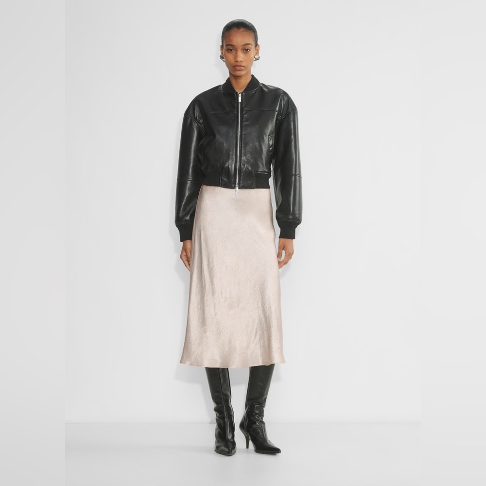 Aritzia Silk midi skirt taupe xs